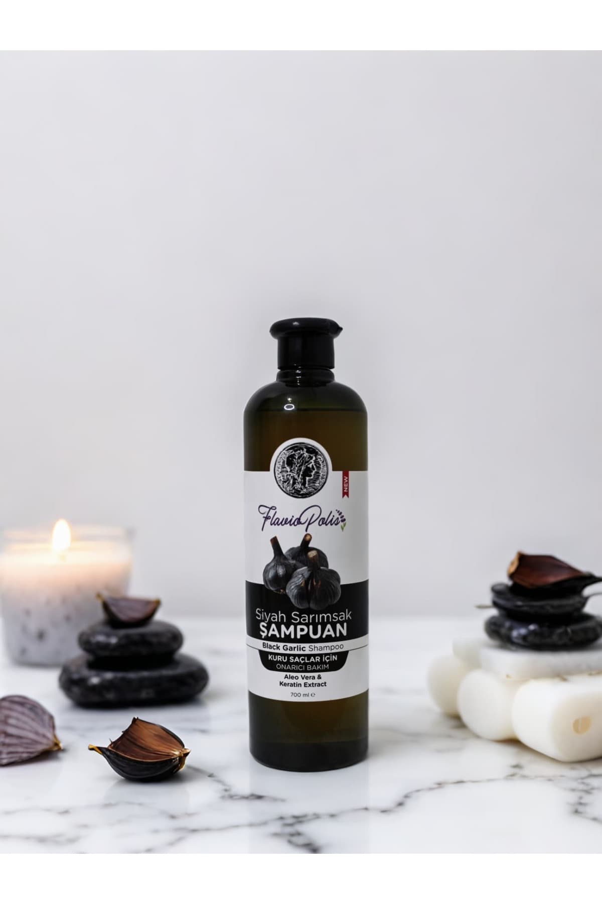 FlavioPolis 700ml Siyah Sarımsak Kuru Saçlar İçin Onarıcı Bakım Şampuanı